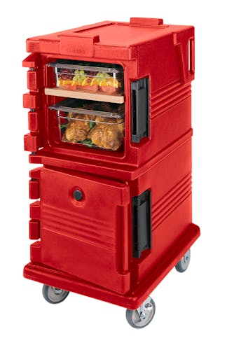 UPC600158 Hot Red Non-Electric Ultra Camcart w/ Top Door Open & Food