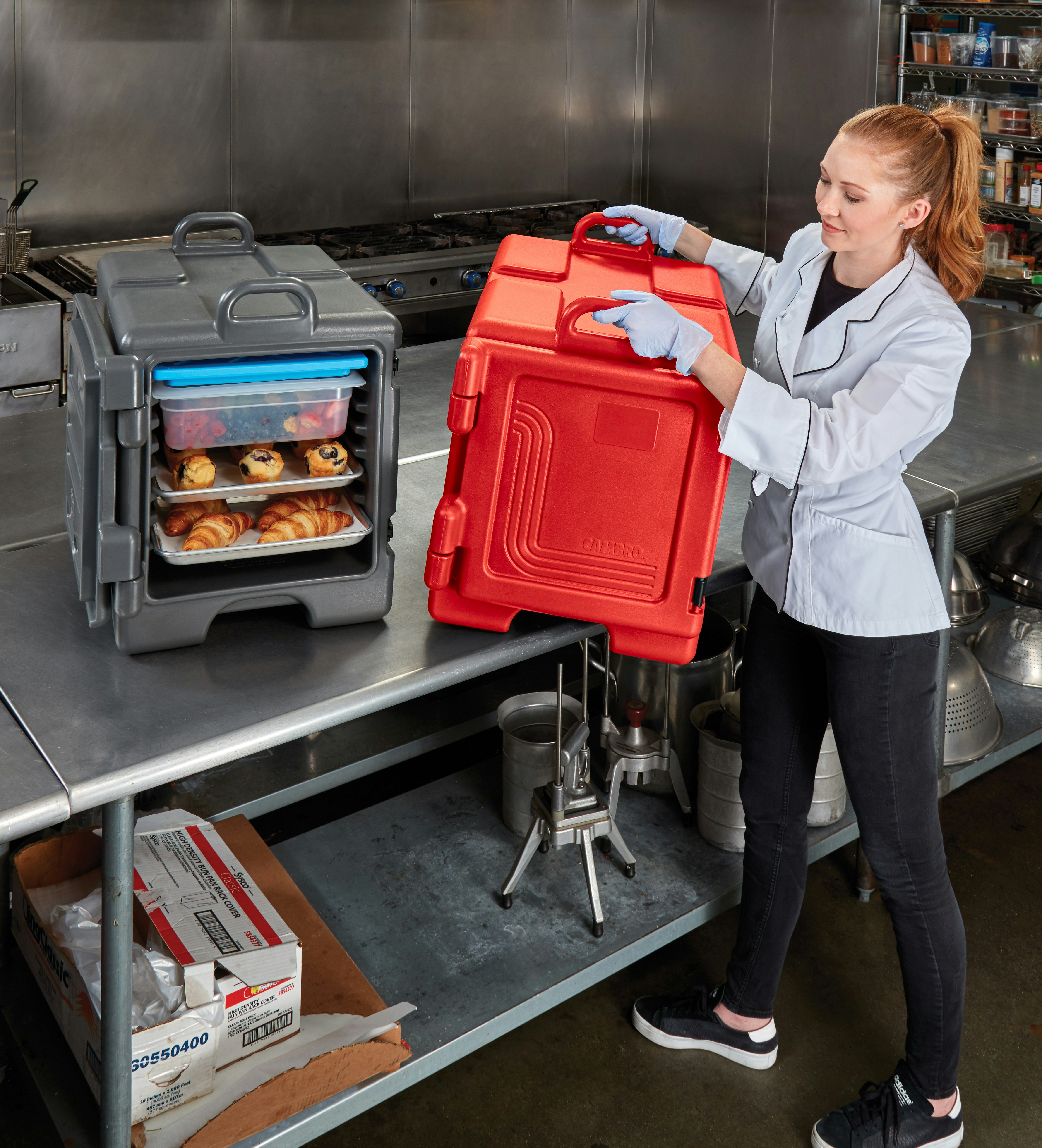 Cambro UPC800158 Hot Red Ultra Camcart Front Loading Insulated Food Pan  Hold and Transport Cart