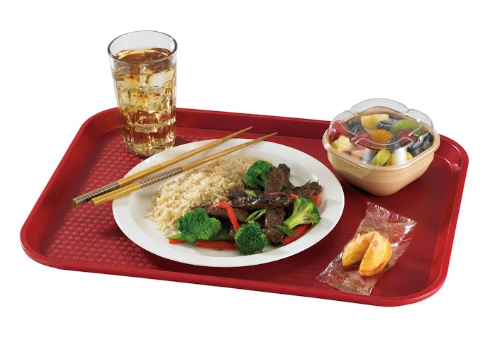 1216FF416 Cranberry Fast Food Tray w Chinese Food