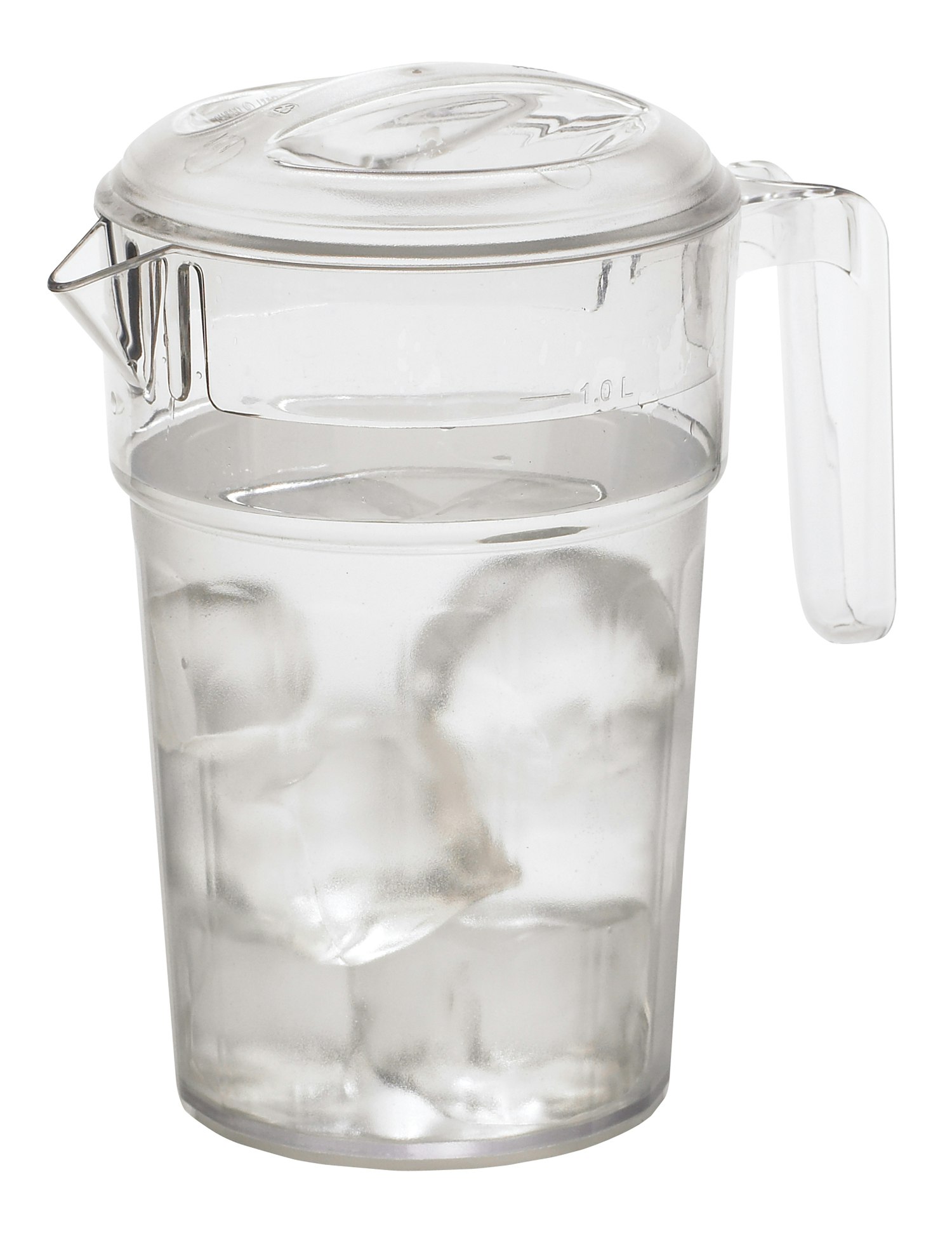 1 Pack Heavy Duty Round Clear Plastic Pitcher Jug with Lid See Through Base  & Handle for Water Iced Tea Beverages 