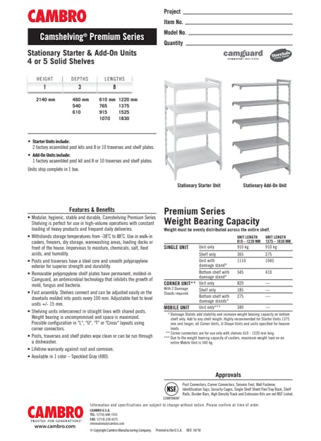 Cut Sheet -  Stationary Starter & Add-On Units 4 or 5 Solid Shelves