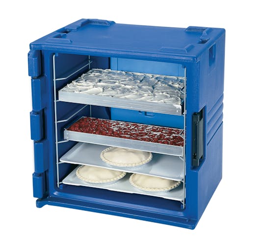 BK60406186 Navy Blue 6-Rail Insulated Bakery Container w Pastries