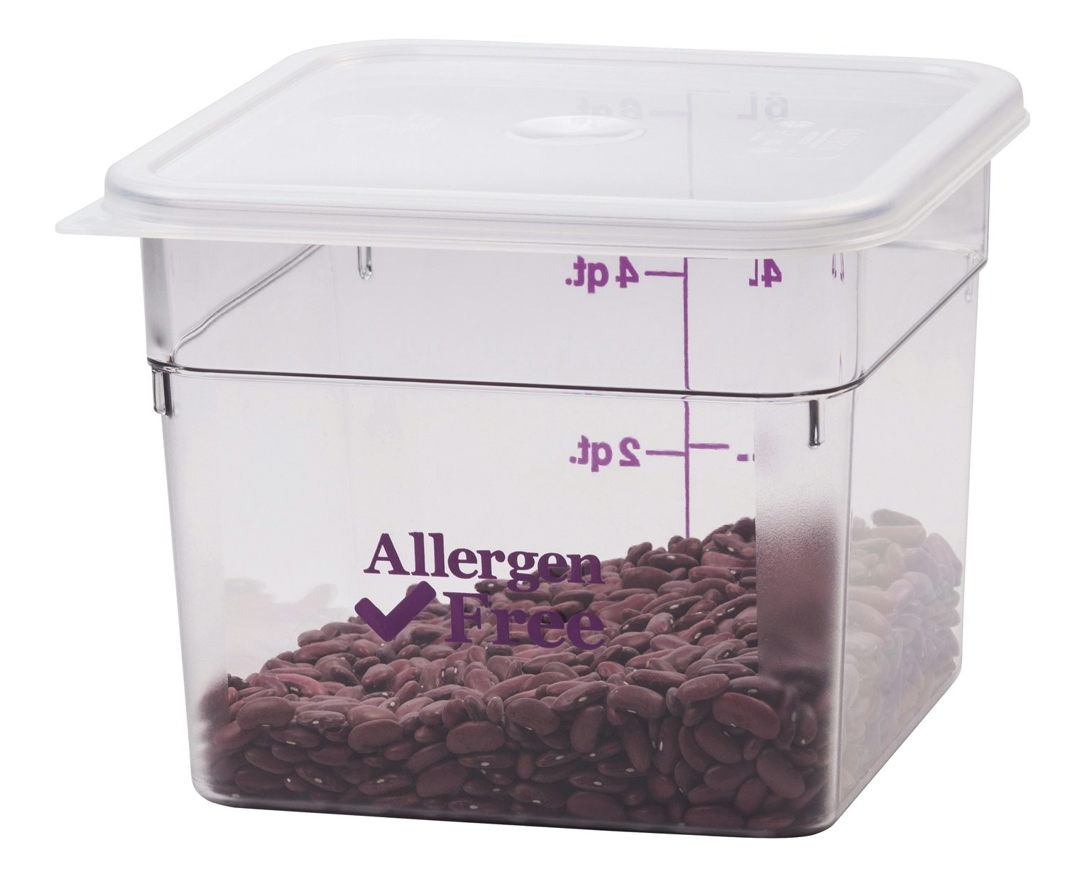 Vigor 2 Qt. Allergen-Free Clear Square Polycarbonate Food Storage Container  and Purple Lid - 3/Pack