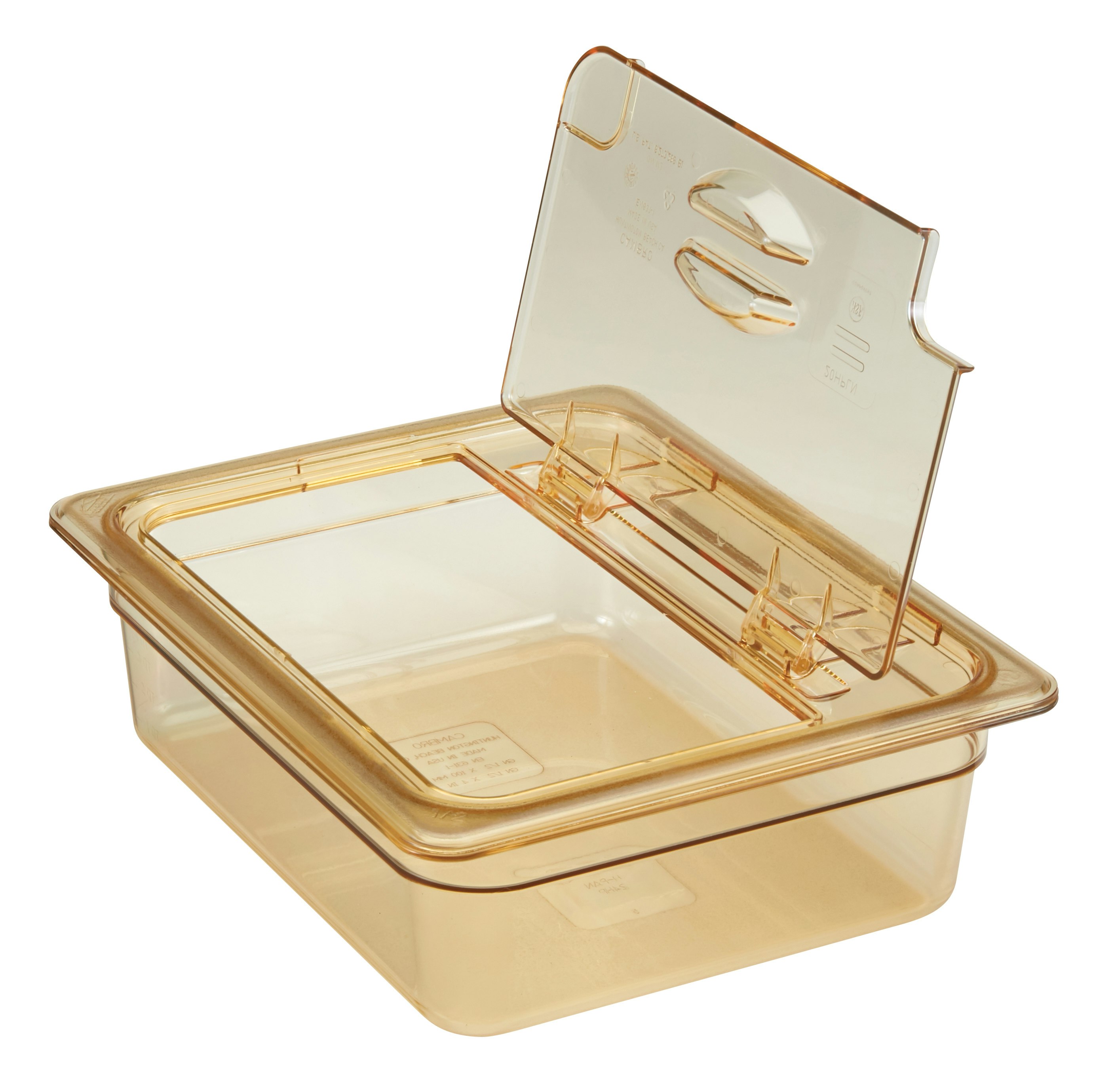 Amber Notched Cambro High Heat Lid with Handle 1/3 Size 