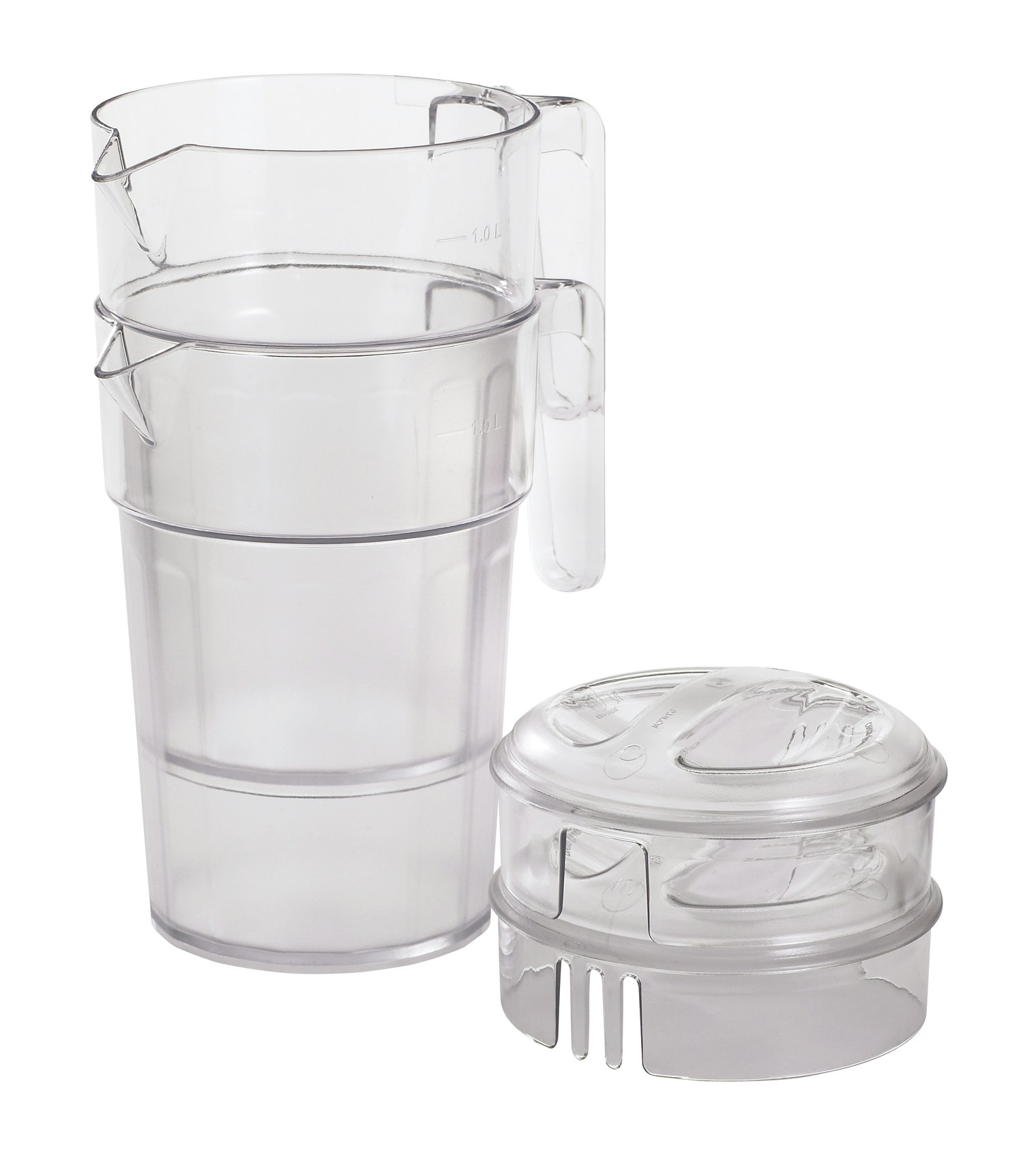 Cambro PC34CW Camwear 1 Liter Self-Service Stackable Pitcher with Lid