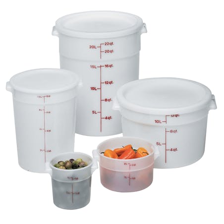 Cambro Camwear® 1 qt Round Clear Plastic Food Storage Container - 6  1/16Dia x 5D