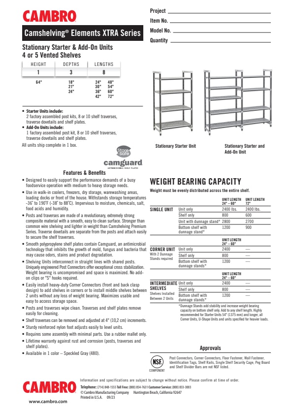 Elements XTRA Series Stationary Starter Units - Vented Shelves | Cambro