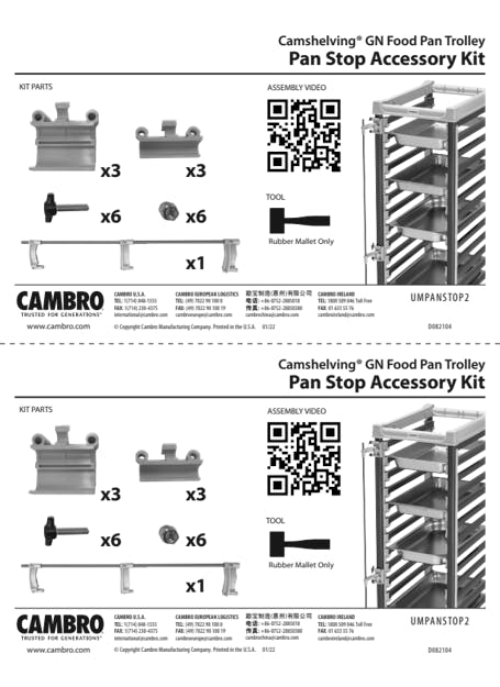 Manual - Camshelving Pan Stop Accessory for GN Food Pan Trolley